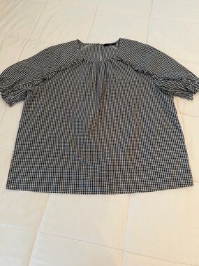 Lucky Brand Navy & White Gingham Puff-Sleeve Women’s Top